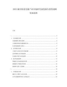 2025城市轨道交通产业市场研究深度报告投资战略发展趋势