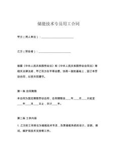 儲(chǔ)能技術(shù)專員用工合同