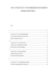 2025專(zhuān)用化學(xué)品生產(chǎn)業(yè)市場(chǎng)現(xiàn)狀供需分析及投資評(píng)估規(guī)劃分析研究報(bào)告