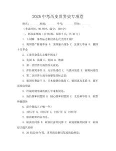 2025中考歷史世界史專項卷