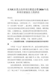 在XX區(qū)重點改革項目推進會暨2026年改革項目謀劃會上的講話
