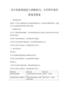 詩中的意境創(chuàng)造與理解技巧：小學四年級詩歌鑒賞教案