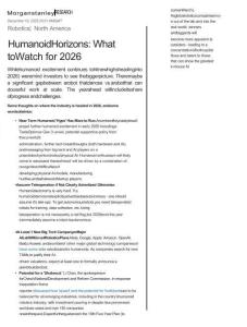 【摩根士丹利】人形機(jī)器人展望：2026年值得關(guān)注的趨勢