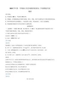 2026屆浙江省縣域教研聯(lián)盟高三上學(xué)期一模物理試題 含解析