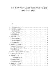 2025-2030中國(guó)家電行業(yè)市場(chǎng)深度調(diào)研及發(fā)展趨勢(shì)與投資前景研究報(bào)告
