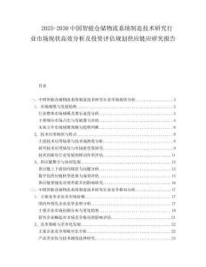 2025-2030中國智能倉儲物流系統(tǒng)制造技術(shù)研究行業(yè)市場現(xiàn)狀高效分析及投資評估規(guī)劃供應(yīng)鏈應(yīng)研究報告