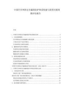中國汽車網(wǎng)絡(luò)安全漏洞防護體系構(gòu)建與投資回報周期評估報告