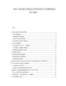 2025-2030銀行業(yè)移動支付業(yè)務(wù)競爭與金融創(chuàng)新及用戶體驗