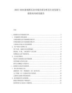 2025-2030游戲娛樂業(yè)市場全面分析及行業(yè)發(fā)展與投資布局研究報告