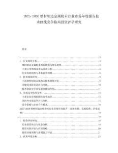 2025-2030增材制造金屬粉末行業市場年度報告技術路線競爭格局投資評估研究