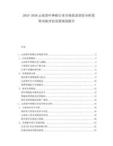 2025-2030云南茶葉種植行業市場需求供給分析投資風險評估發展規劃報告