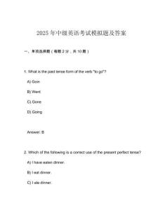 2025年中級英語考試模擬題及答案
