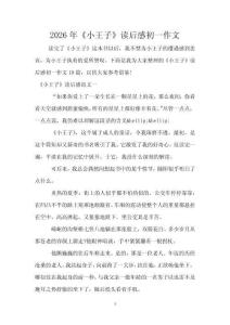 2026年《小王子》讀后感初一作文