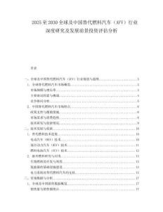 2025至2030全球及中國替代燃料汽車（AFV）行業(yè)深度研究及發(fā)展前景投資評估分析