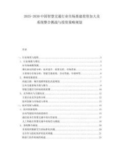 2025-2030中國智慧交通行業市場基建投資加大及系統整合挑戰與投資策略規劃