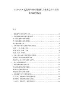 2025-2030氢能源产业市场分析及未来趋势与投资价值研究报告