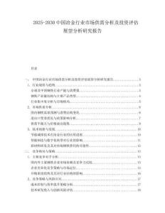 2025-2030中國冶金行業市場供需分析及投資評估展望分析研究報告