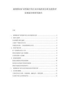 玻利維亞礦業資源開發行業市場供需分析及投資評估規劃分析研究報告
