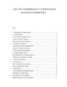 2025-2030中國玻璃制造行業工藝革新質量效益市場分析投資方向規劃研究報告