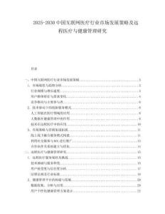 2025-2030中國互聯網醫療行業市場發展策略及遠程醫療與健康管理研究