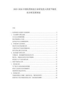 2025-2030中國醫藥制造行業研發投入供需平衡狀況分析發展規劃