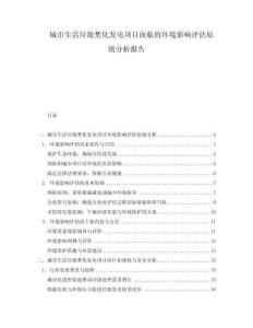 城市生活垃圾焚化發電項目面臨的環境影響評估原則分析報告