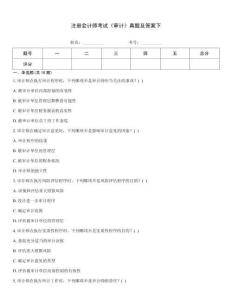 注冊會計師考試《審計》真題及答案下