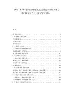 2025-2030中國智能物流系統運營行業市場供需分析及投資評估規劃分析研究報告