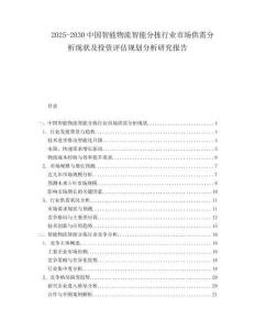 2025-2030中國智能物流智能分揀行業市場供需分析現狀及投資評估規劃分析研究報告
