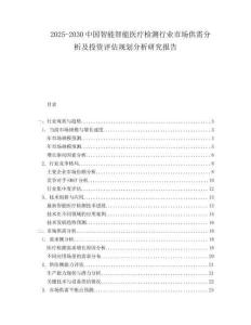 2025-2030中國智能智能醫療檢測行業市場供需分析及投資評估規劃分析研究報告