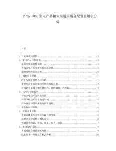 2025-2030家電產(chǎn)品銷售渠道渠道分配資金增值分析