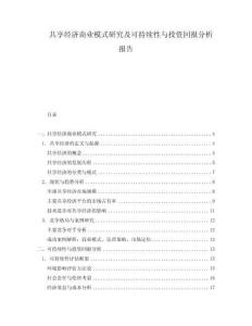 共享經(jīng)濟商業(yè)模式研究及可持續(xù)性與投資回報分析報告
