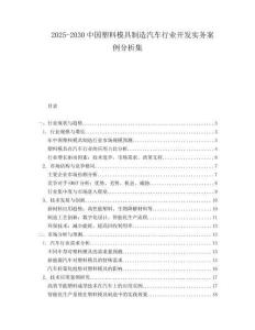 2025-2030中國塑料模具制造汽車行業(yè)開發(fā)實務案例分析集