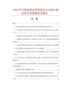 2026年中國家用自帶發(fā)電機冷水高壓清洗機市場調(diào)查研究報告
