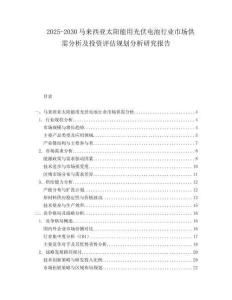 2025-2030馬來西亞太陽能用光伏電池行業(yè)市場供需分析及投資評估規(guī)劃分析研究報告