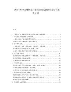 2025-2030文化創意產業商業模式創新私募股權融資規劃