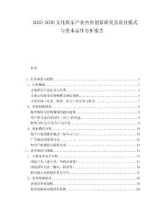 2025-2030文化娛樂產業內容創新研究及商業模式與資本運作分析報告