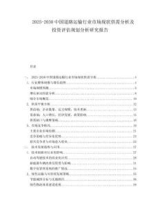 2025-2030中國道路運輸行業市場現狀供需分析及投資評估規劃分析研究報告