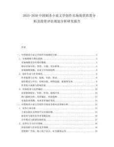 2025-2030中國刺殺小說文學創作市場現狀供需分析及投資評估規劃分析研究報告