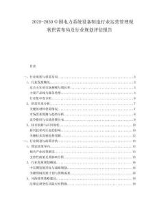 2025-2030中國電力系統設備制造行業運營管理現狀供需布局及行業規劃評估報告
