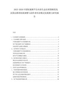 2025-2030中國短視頻平臺內容生態治理策略優化及算法推薦機制調整與創作者經濟模式發展潛力研究報告