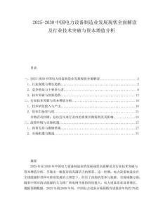 2025-2030中國電力設備制造業發展現狀全面解讀及行業技術突破與資本增值分析