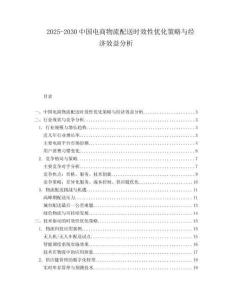 2025-2030中國(guó)電商物流配送時(shí)效性優(yōu)化策略與經(jīng)濟(jì)效益分析