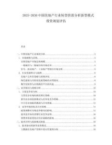2025-2030中國房地產行業轉型供需分析新型模式投資規劃評估