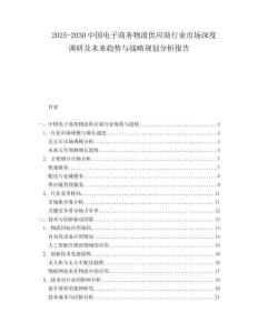 2025-2030中國電子商務物流供應商行業市場深度調研及未來趨勢與戰略規劃分析報告