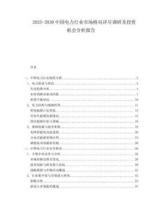 2025-2030中國電力行業市場格局詳盡調研及投資機會分析報告