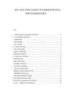 2025-2030中國電力設備行業市場現狀供需分析及投資評估規劃研究報告