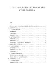 2025-2030中國動力電池行業市場供需分析及投資評估規劃研究現狀報告