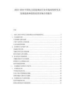 2025-2030中國電力設備調試行業市場深度研究及發展趨勢和投資前景詳細介紹報告