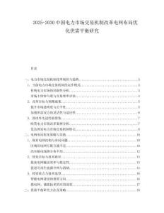 2025-2030中國電力市場交易機制改革電網布局優化供需平衡研究